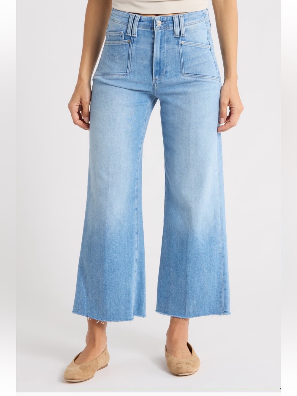PAIGE Anessa High Waist Raw Hem Wide Leg Jeans